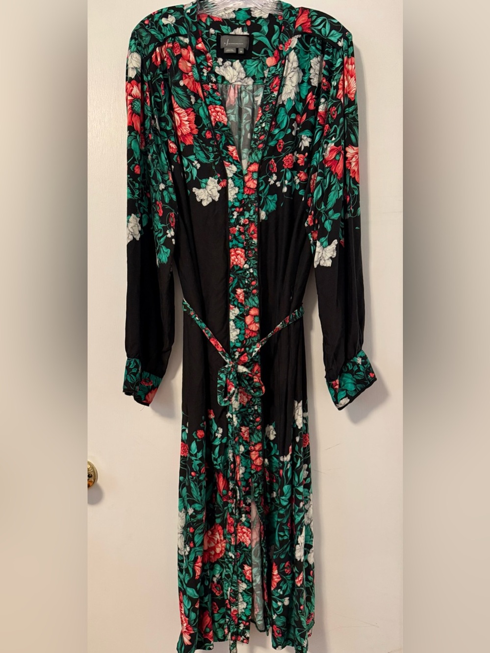 Anthro Anthropologie Floral Long Sleeve Black Dress Green Red White Holiday 3X